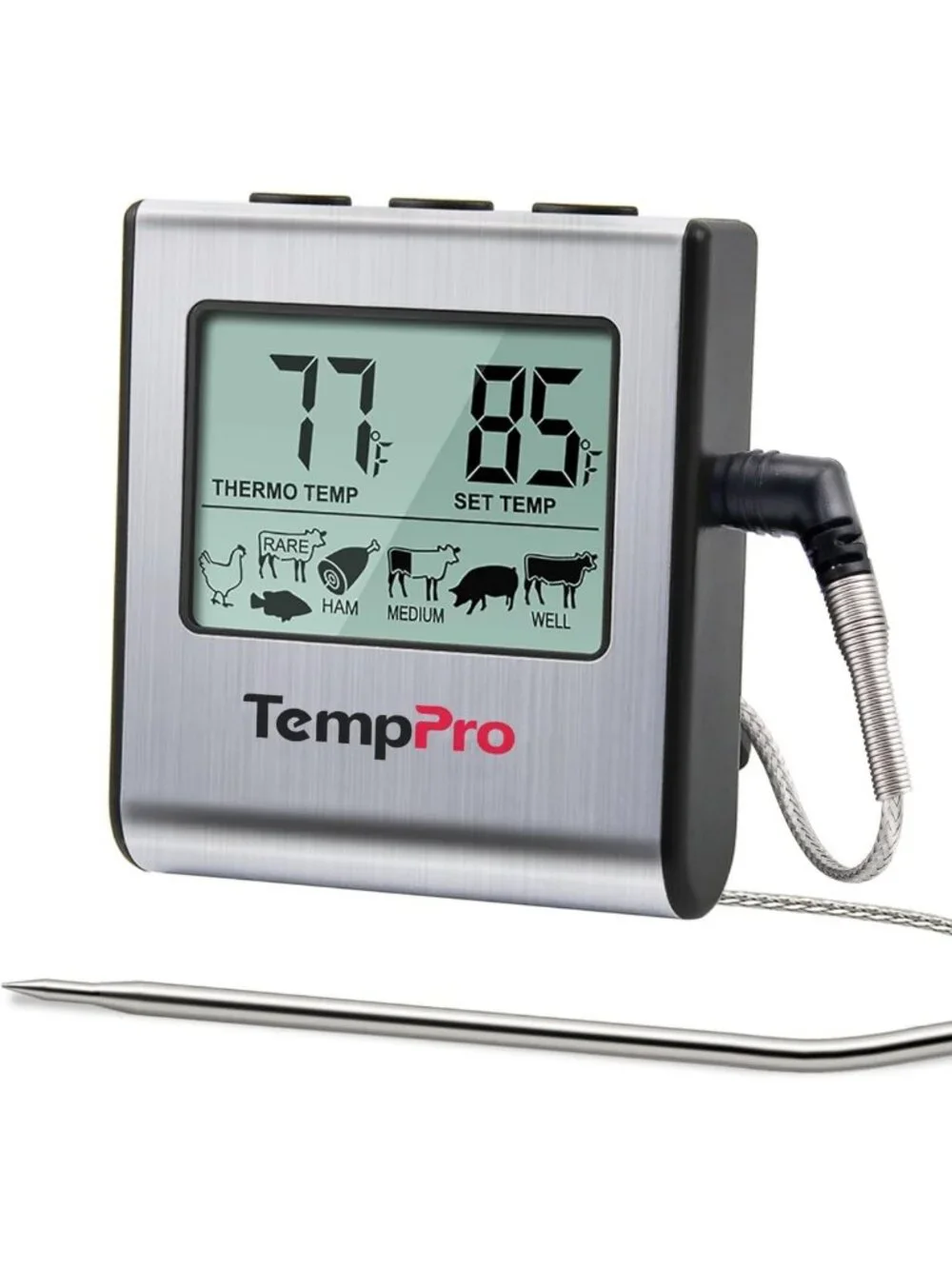 Large LCD Digital Meat Thermometer for BBQ, Grill & Oven - Cooking Timer & Probe